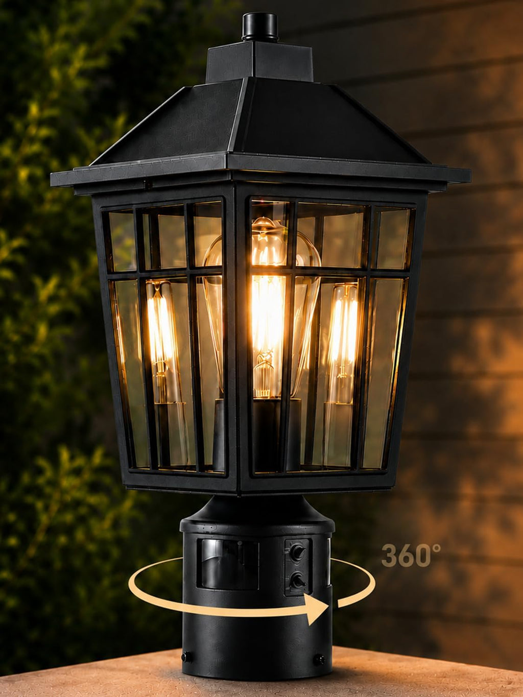 Black Motion Dusk Dawn Waterproof Post Lantern