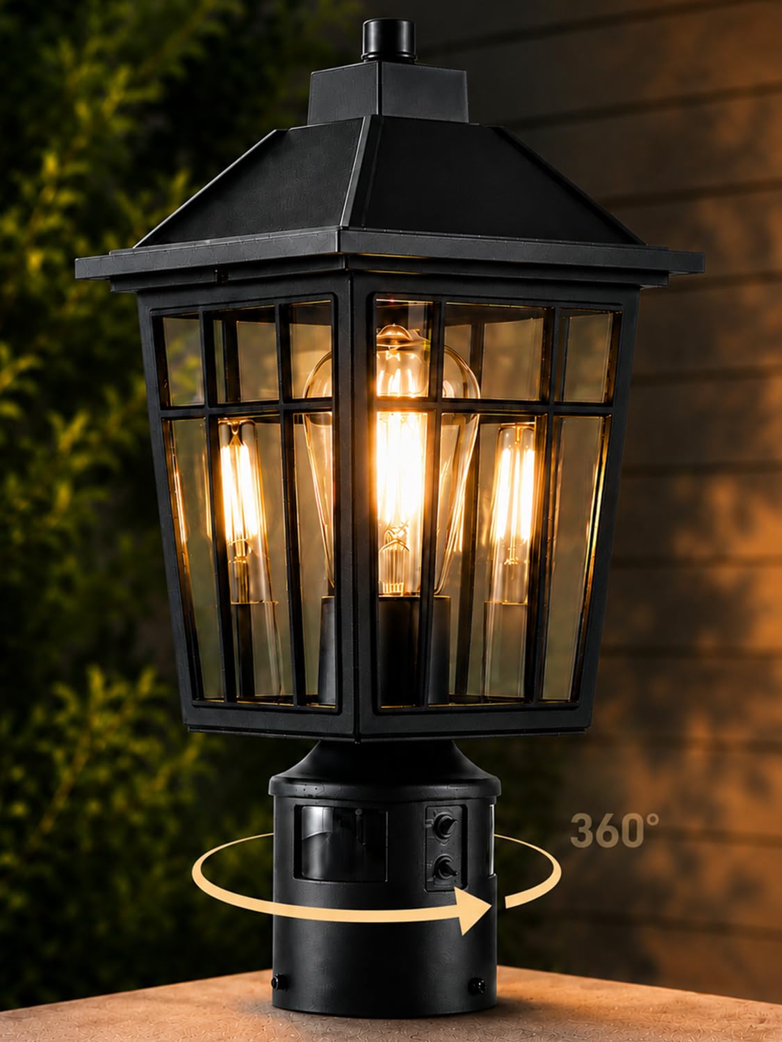 Black Motion Dusk Dawn Waterproof Post Lantern
