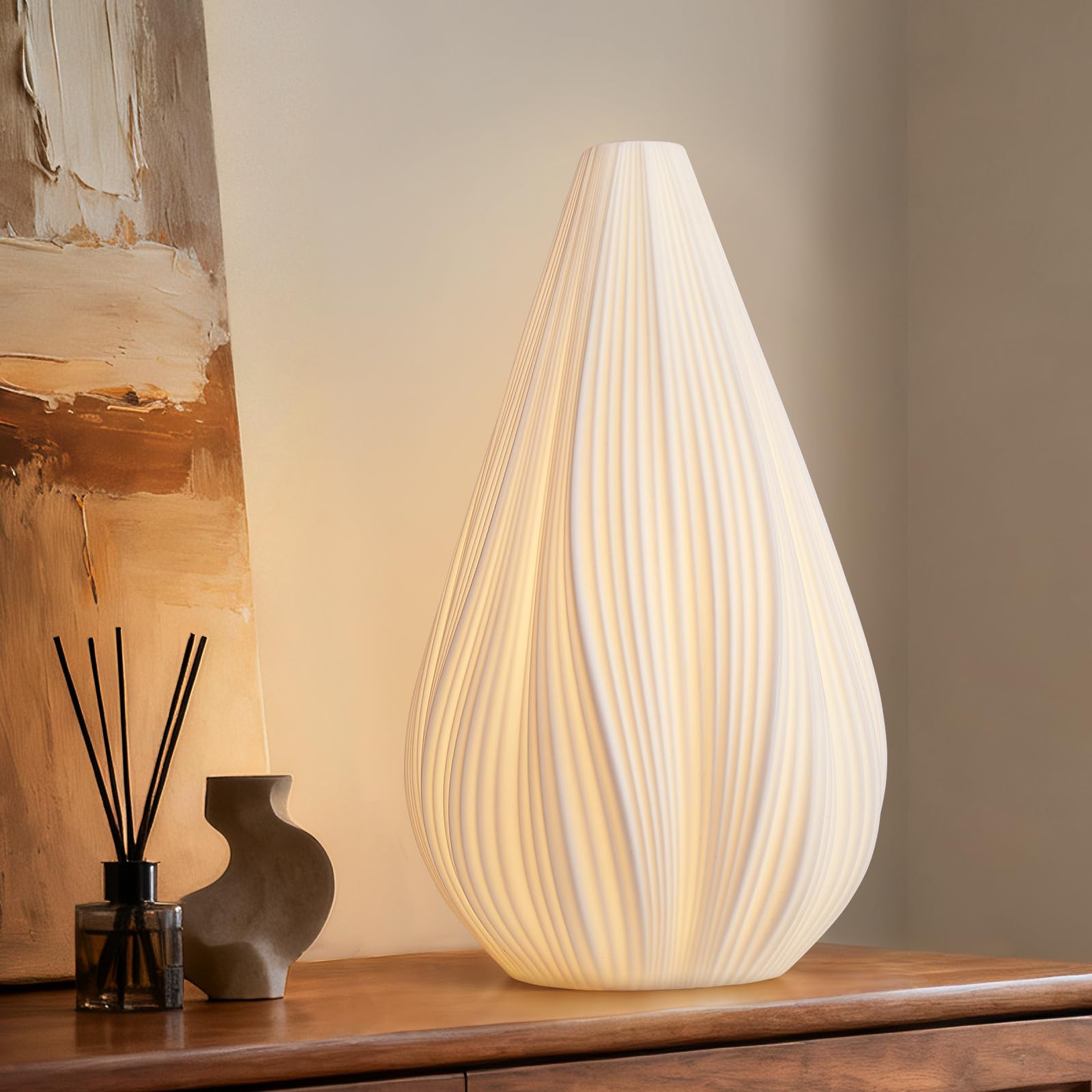Dimmable White Ceramic Handcrafted Bedside Lamp