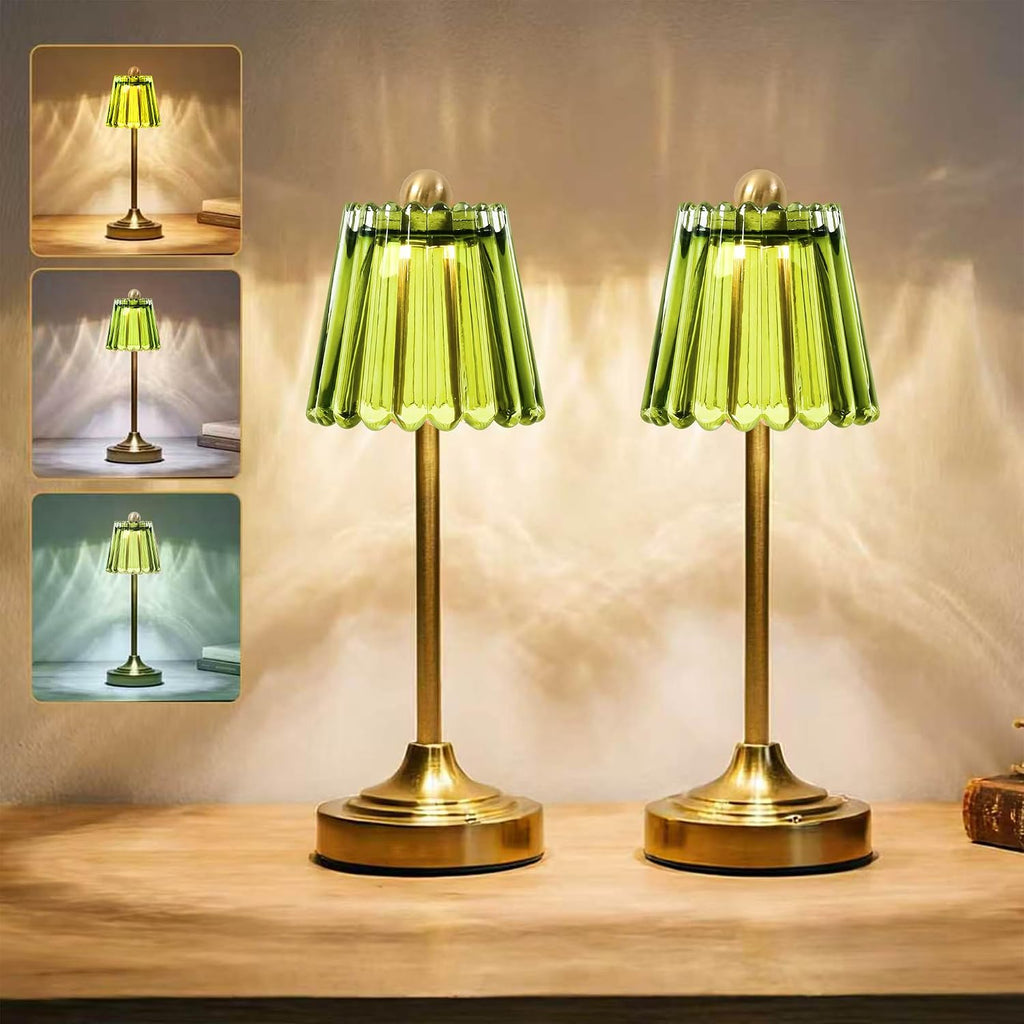 Touch Dimmable Green Glass Lamps Set of Two