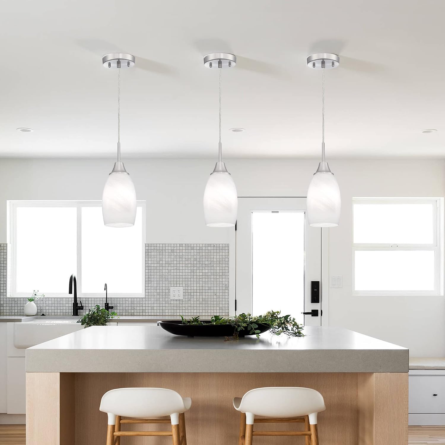 Handblown Swirl Glass 4.72" White Mini Pendant Light