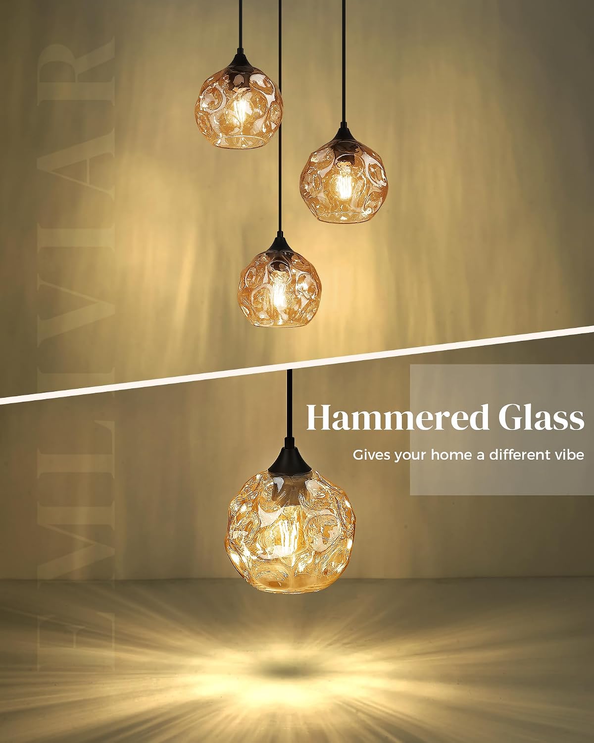 Hammered Glass Amber Linear Cluster Pendant Lamp
