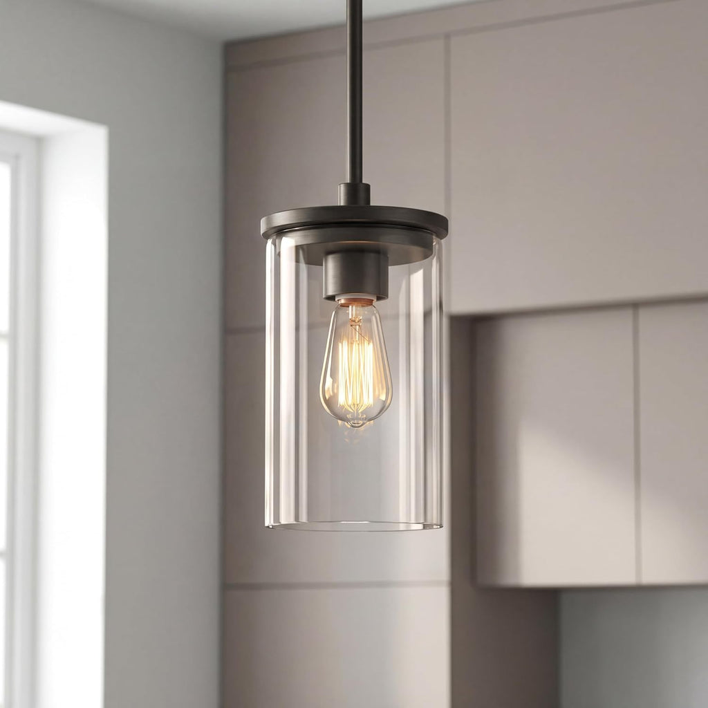 Contemporary Clear Glass Olde Bronze 10.75x6 Pendant Light
