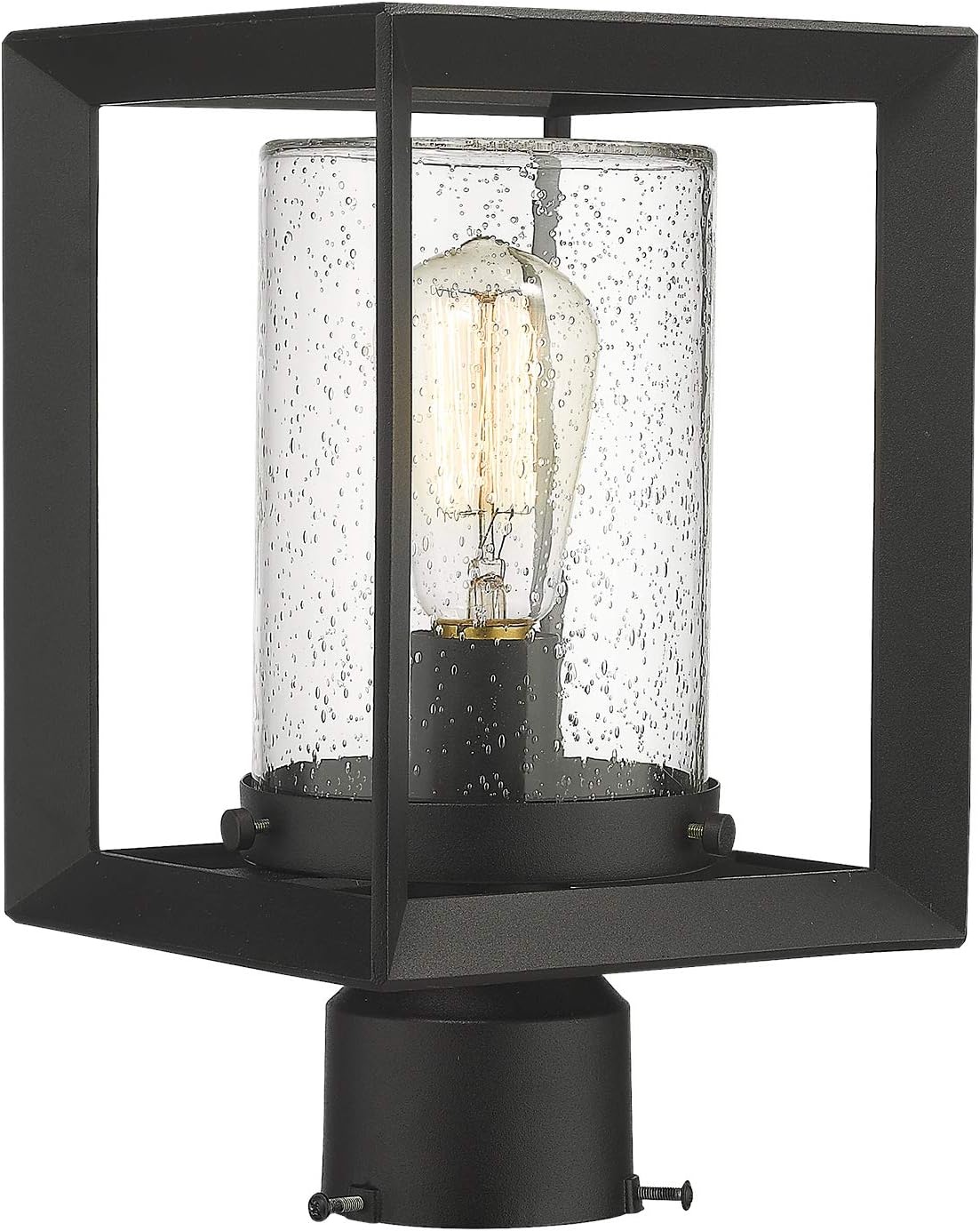 Black Seeded Glass Outdoor Post Lantern Lamp