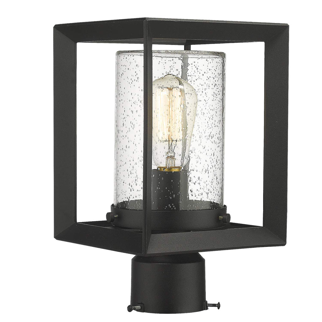 Black Seeded Glass Outdoor Post Lantern Lamp