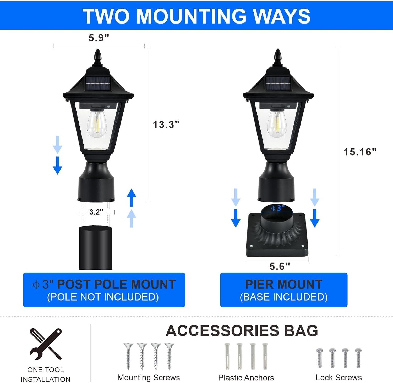 Motion Solar Post Lantern Lights Set of Two