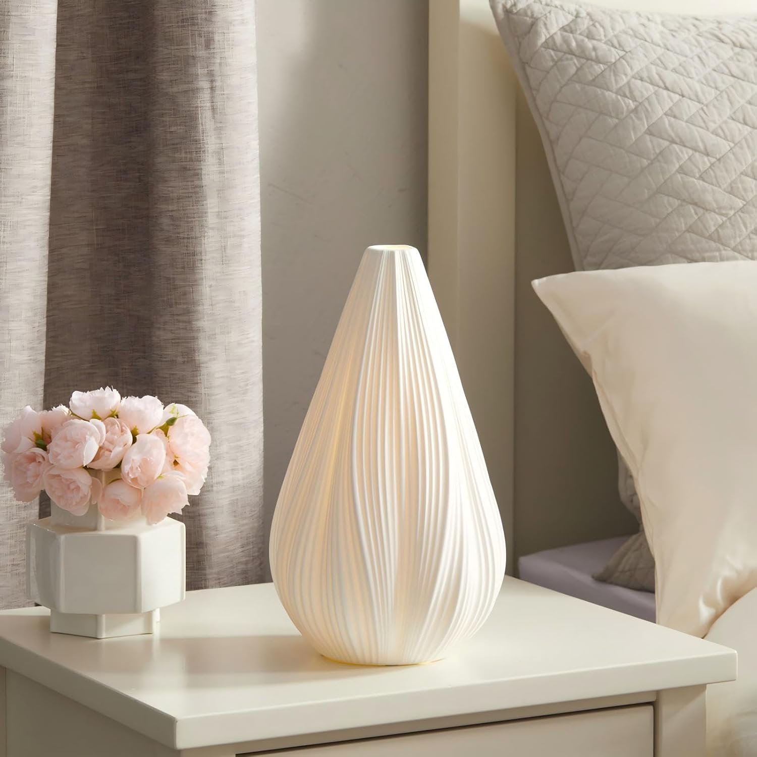 Dimmable White Ceramic Handcrafted Bedside Lamp