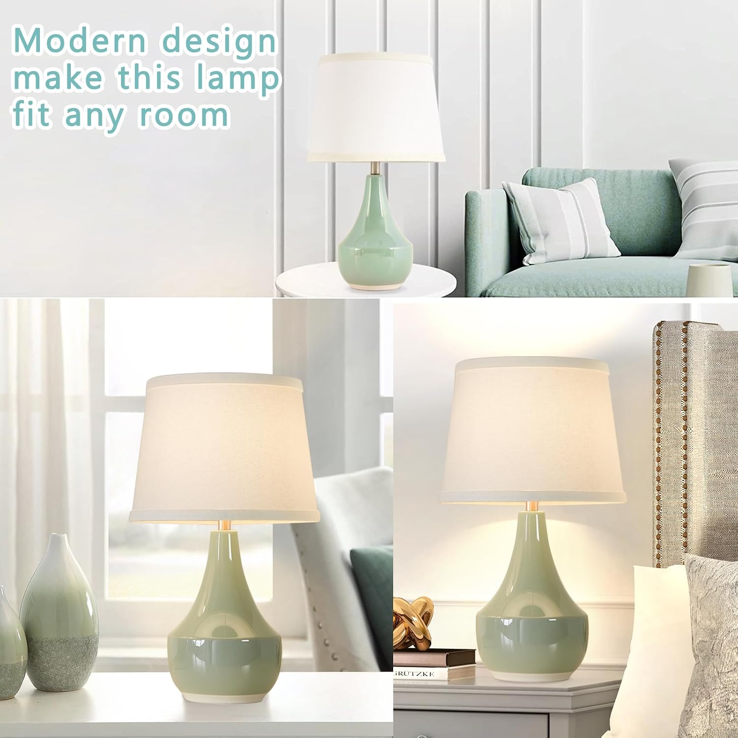 Sage Green Ceramic Bedside Lamps Set of Two