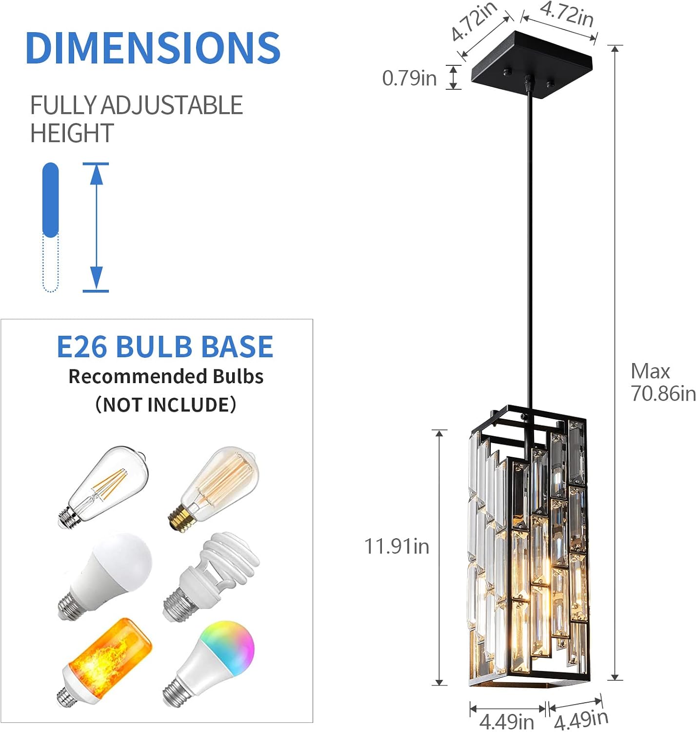 Adjustable Black Crystal Mini Modern Pendant Lights