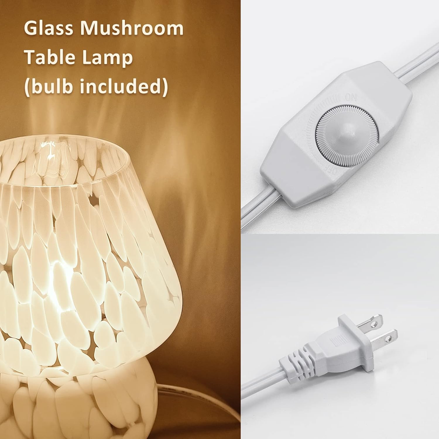 Cute Dimmable Glass Mushroom Bedside Lamp