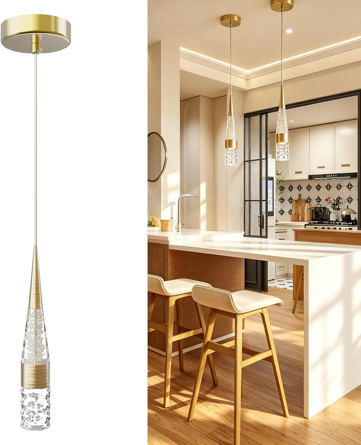 Dimmable Gold Crystal Adjustable LED Pendant Light