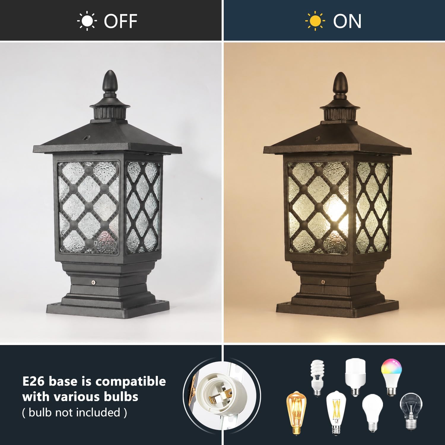 Waterproof Glass Outdoor Aluminum Post Lantern