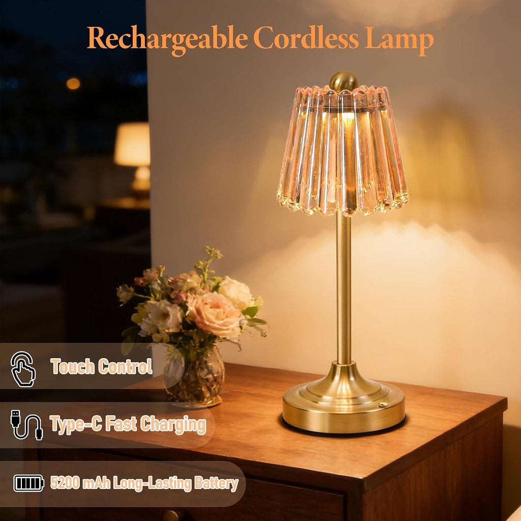 Cordless Touch Dimmable Glass Lamps Set of Two