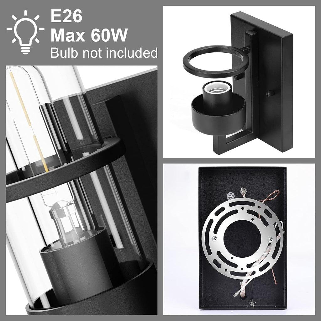 Clear Glass Black Farmhouse Bathroom Wall Sconces