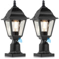 Black Clear Glass Dusk Dawn Post Lamps Set Two