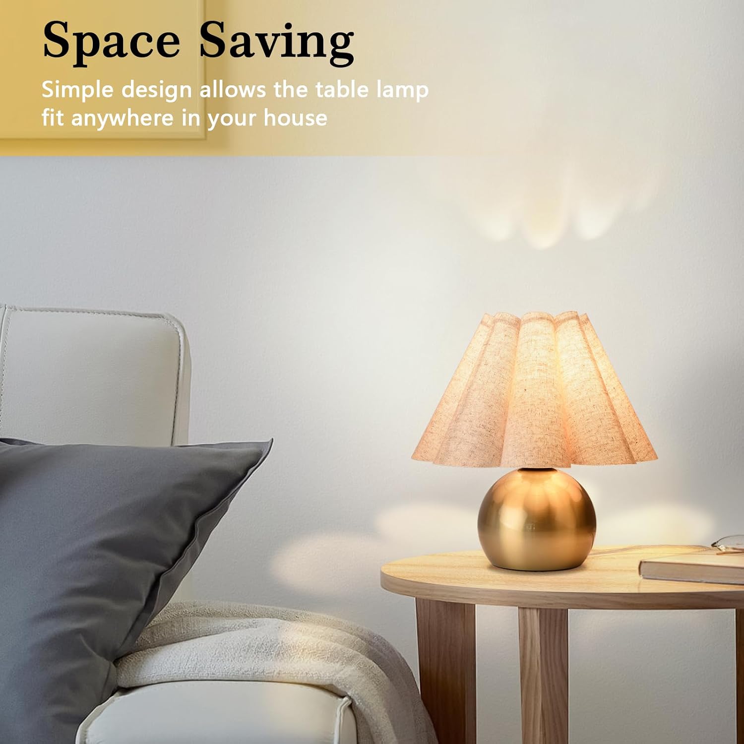 Scalloped Gold Mini Bedside Lamp For Small Spaces