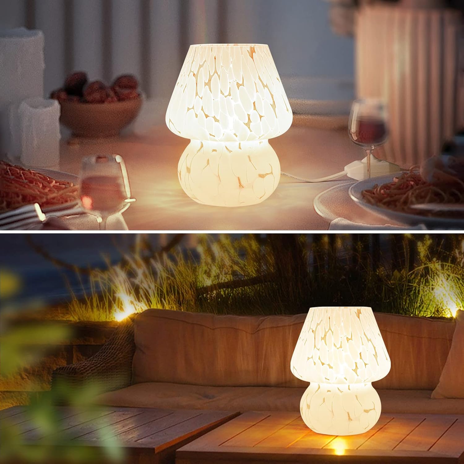 Cute Dimmable Glass Mushroom Bedside Lamp
