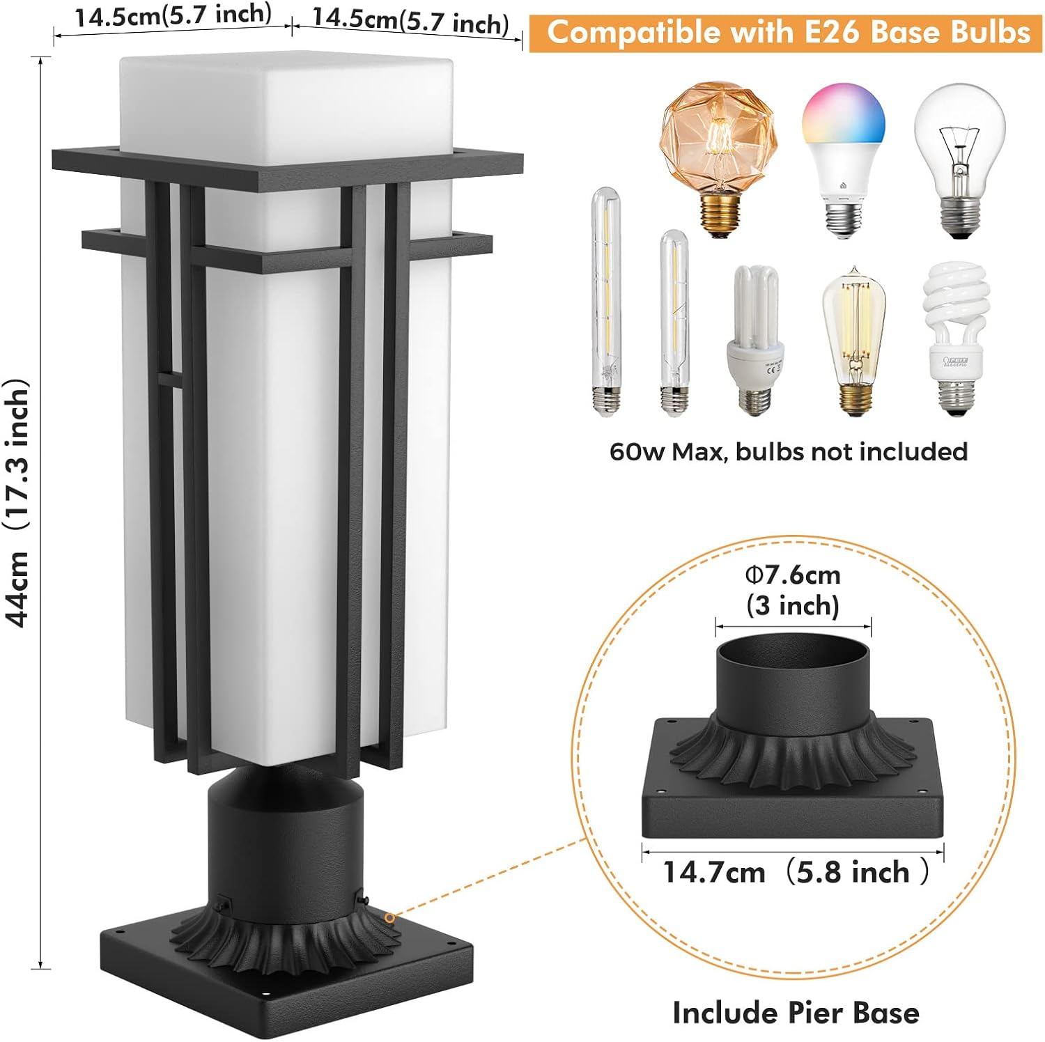 Aluminum Outdoor Post Lantern Pier Mount Lamp