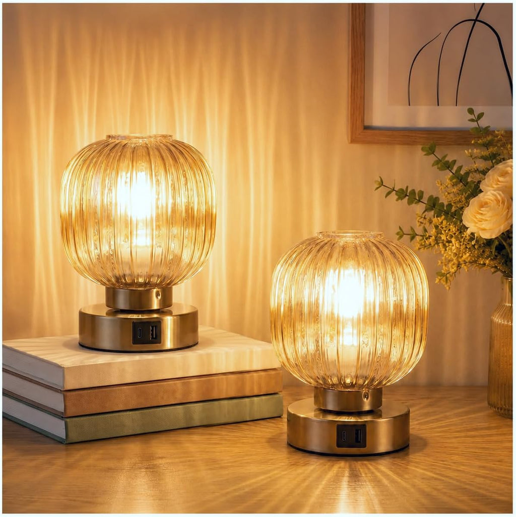 Amber Touch Dimmable Bedside Lamps Set of Two