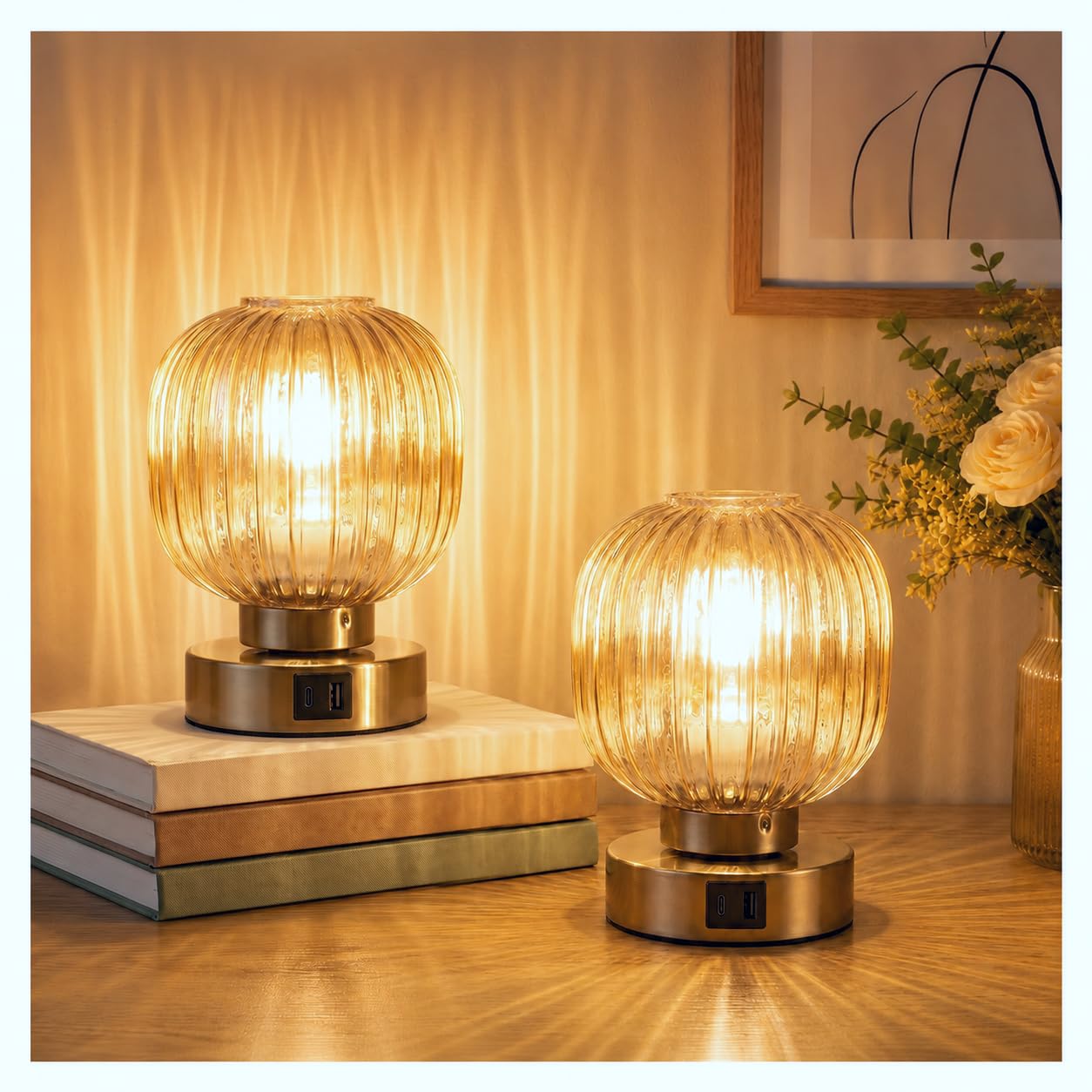 Amber Touch Dimmable Bedside Lamps Set of Two