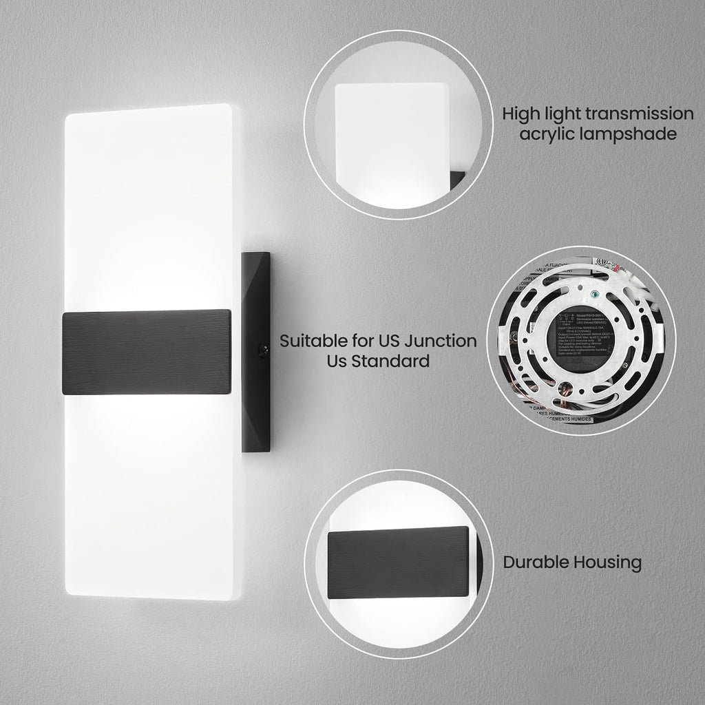 Dimmable 5CCT Black Acrylic LED Wall Sconces Set Two