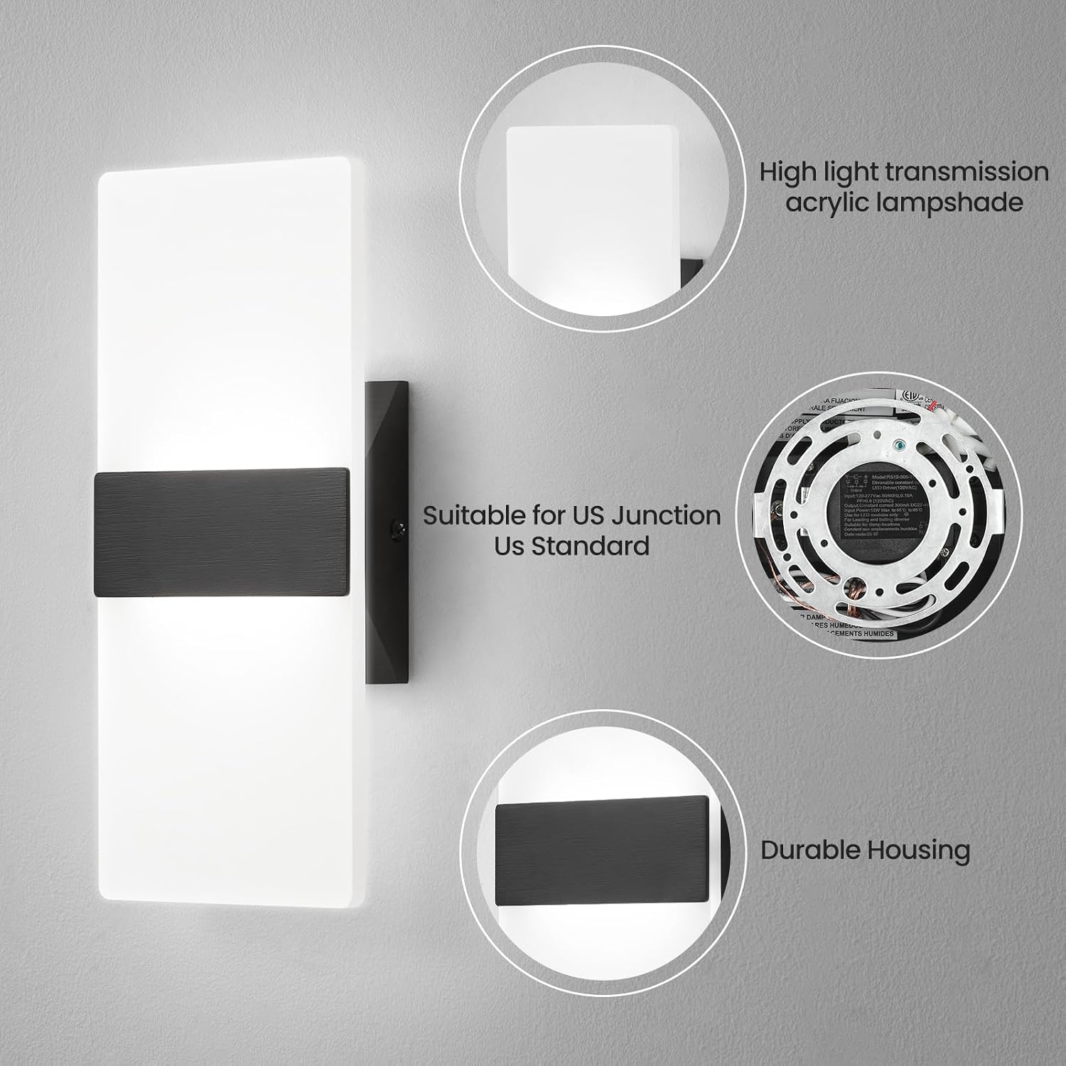 Dimmable 5CCT Black Acrylic LED Wall Sconces Set Two