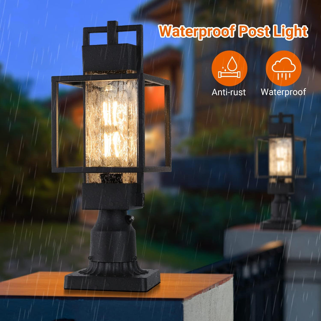 Black Water Glass Dusk Dawn Outdoor Post Lamp