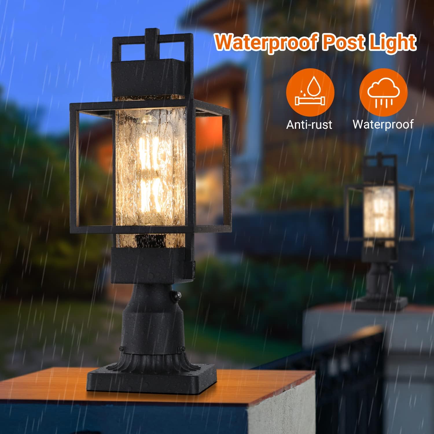 Black Water Glass Dusk Dawn Outdoor Post Lamp