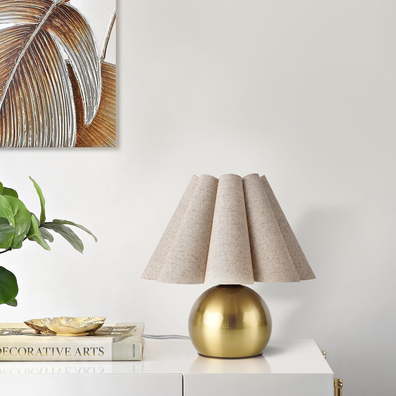 Scalloped Gold Mini Bedside Lamp For Small Spaces