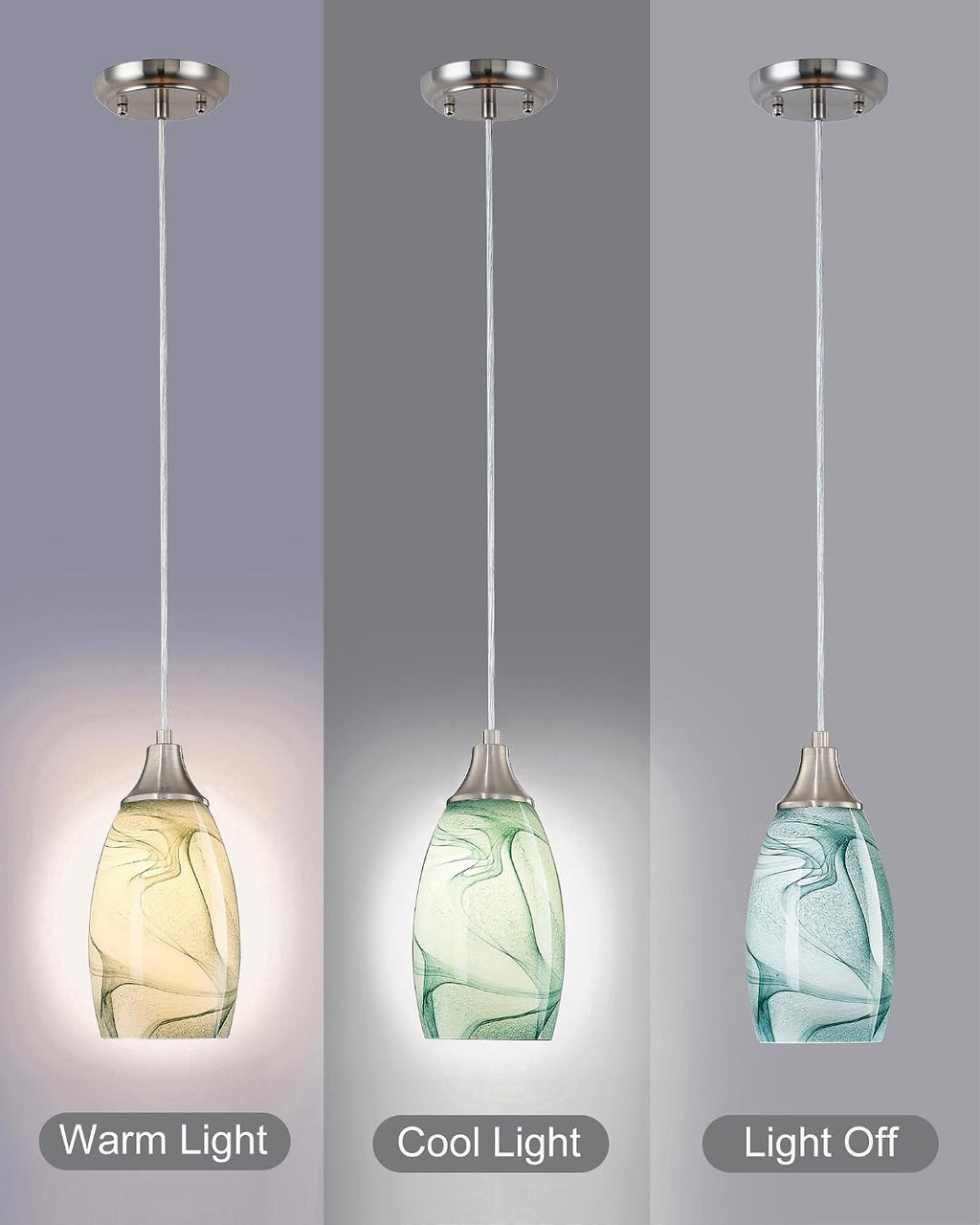 Hand Blown Glass Adjustable Nickel Mini Pendant Lamp