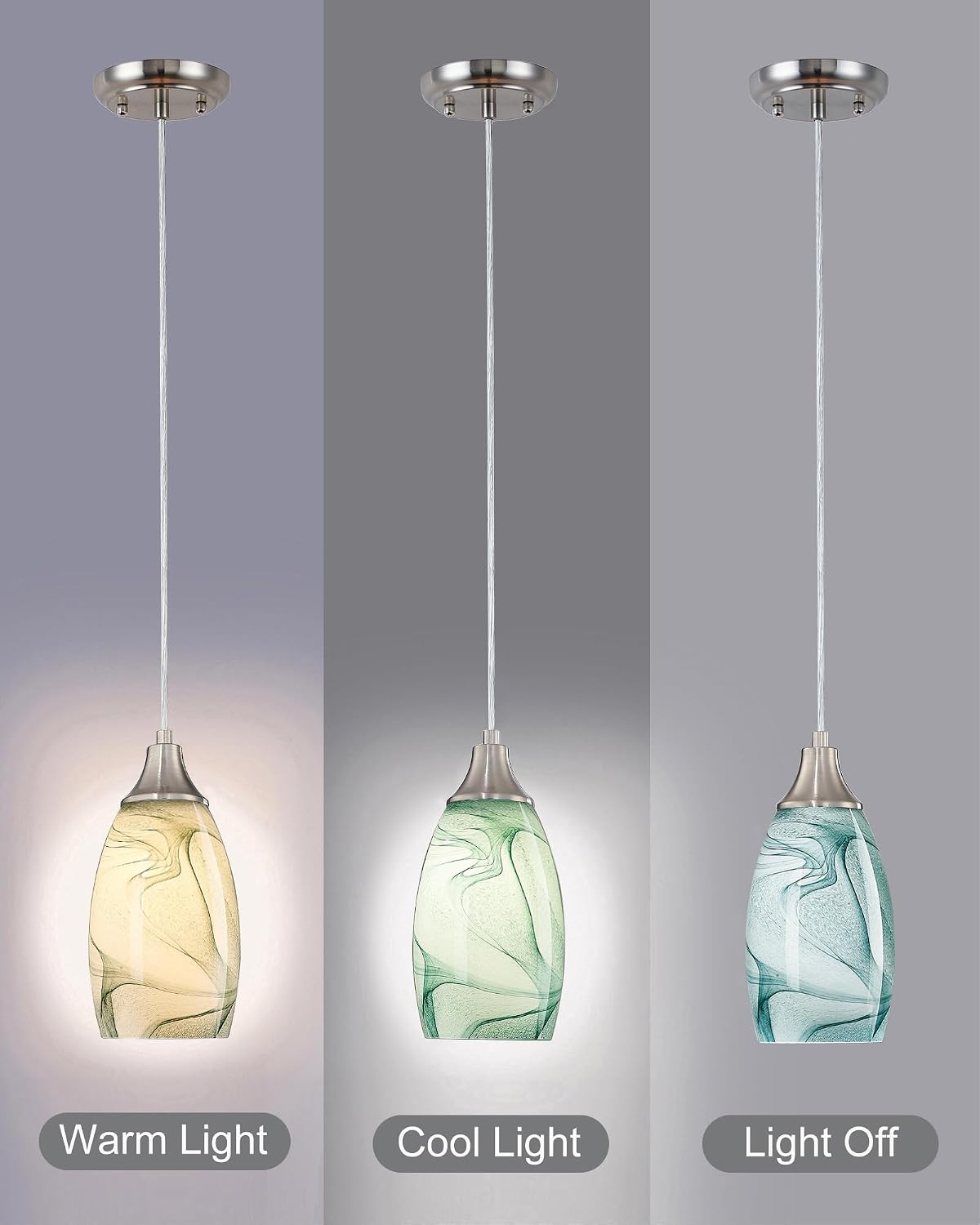 Hand Blown Glass Adjustable Nickel Mini Pendant Lamp