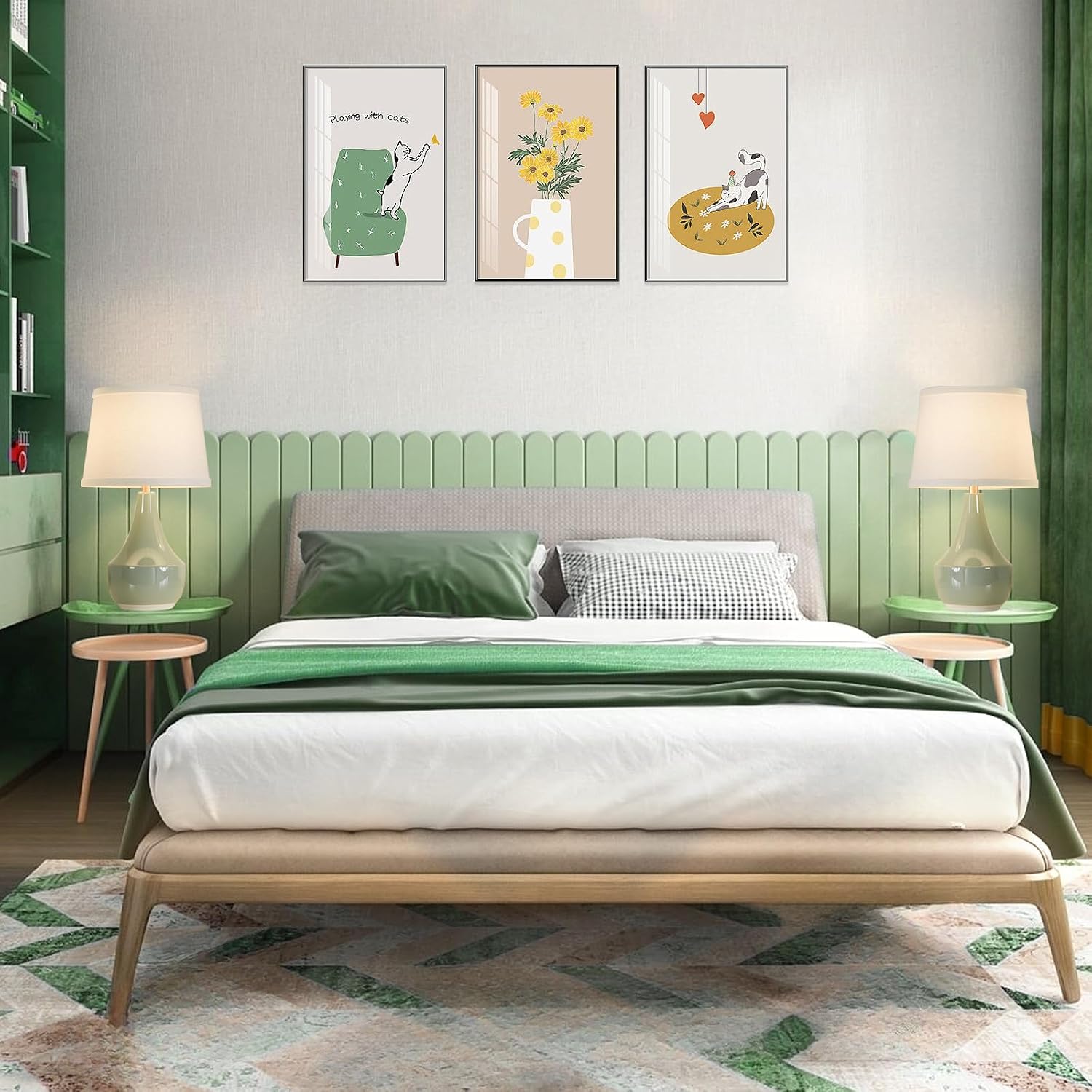 Sage Green Ceramic Bedside Lamps Set of Two