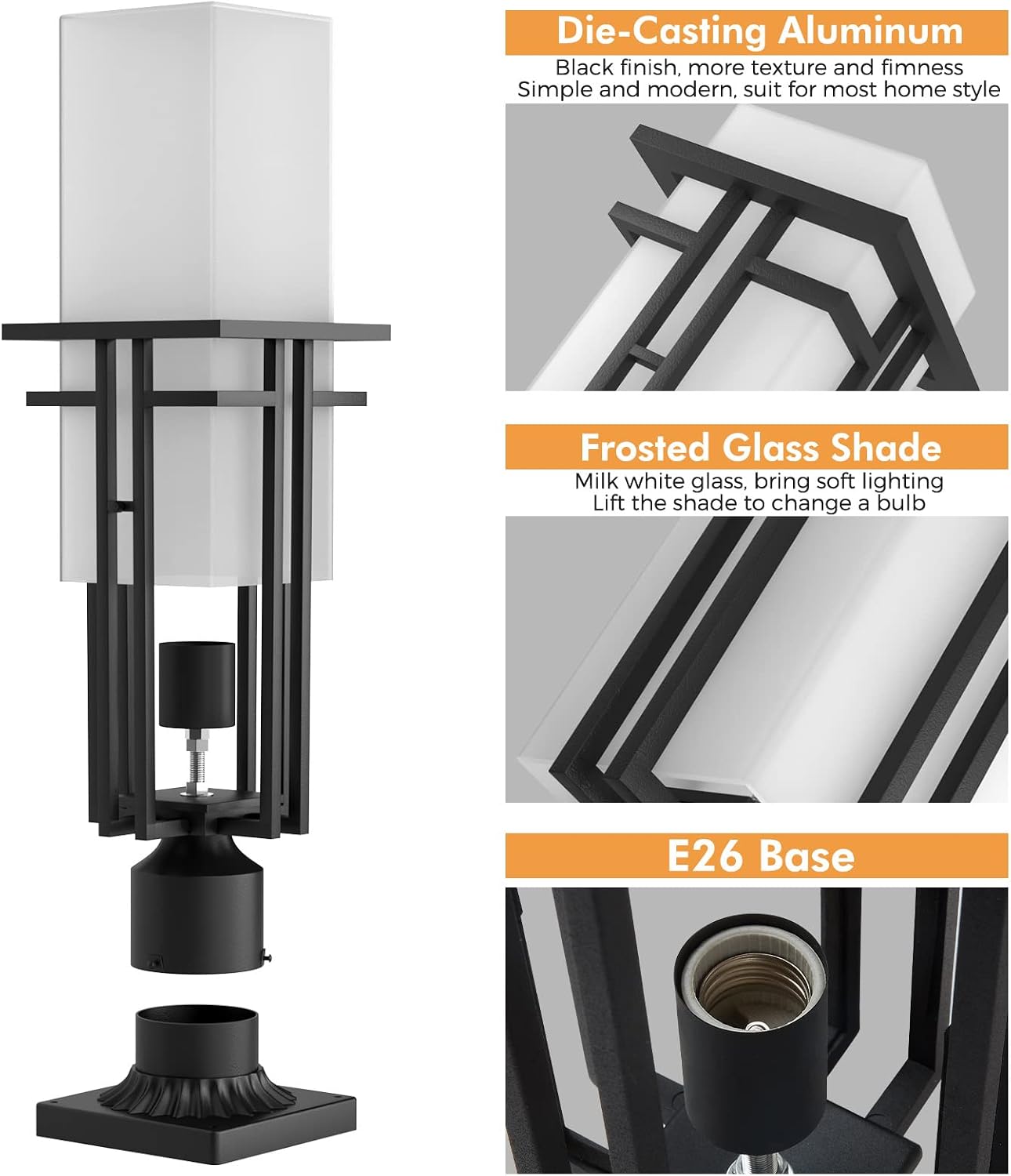 Aluminum Outdoor Post Lantern Pier Mount Lamp