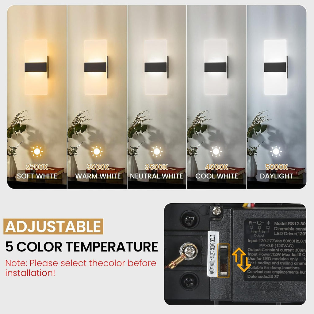 Dimmable 5CCT Black Acrylic LED Wall Sconces Set Two