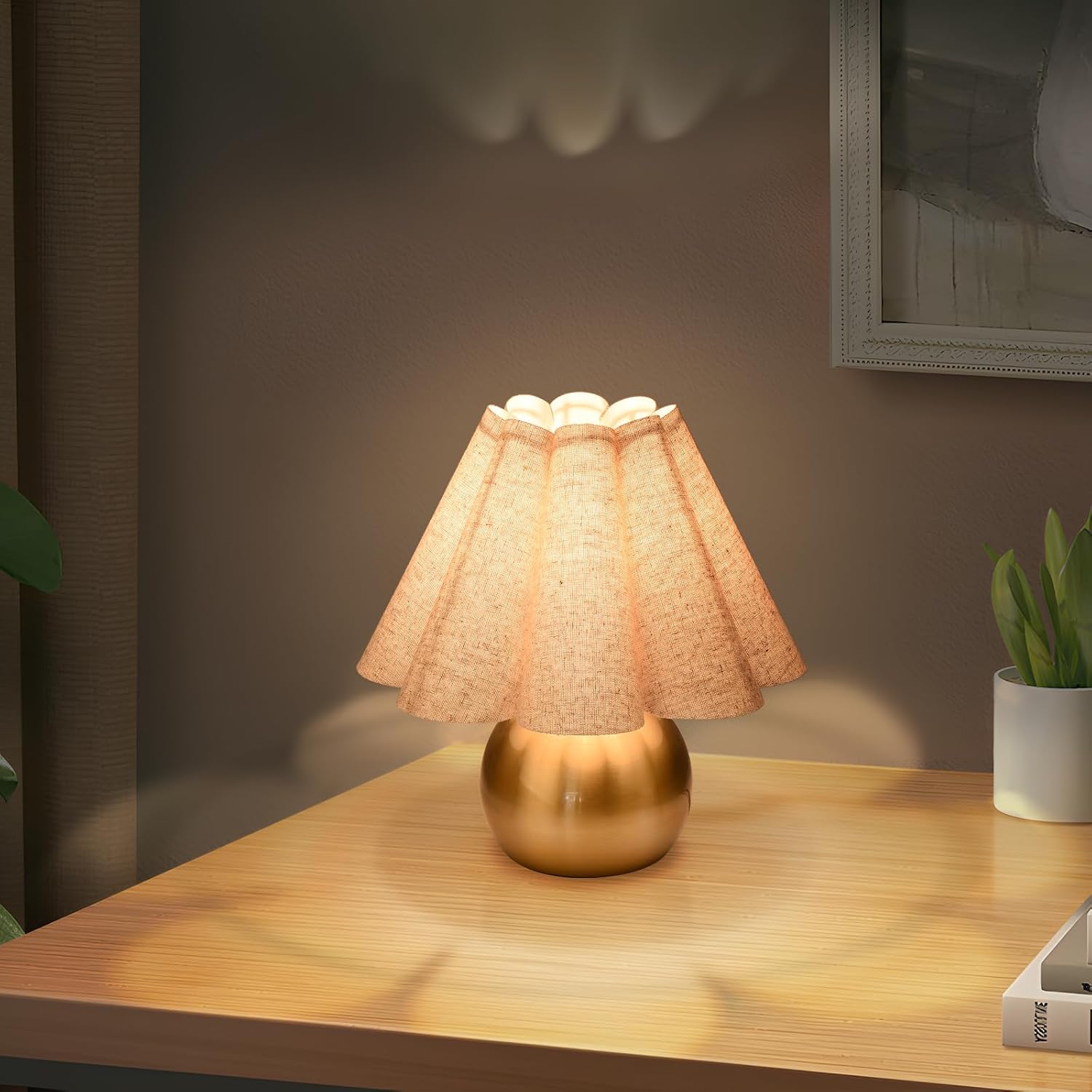 Scalloped Gold Mini Bedside Lamp For Small Spaces