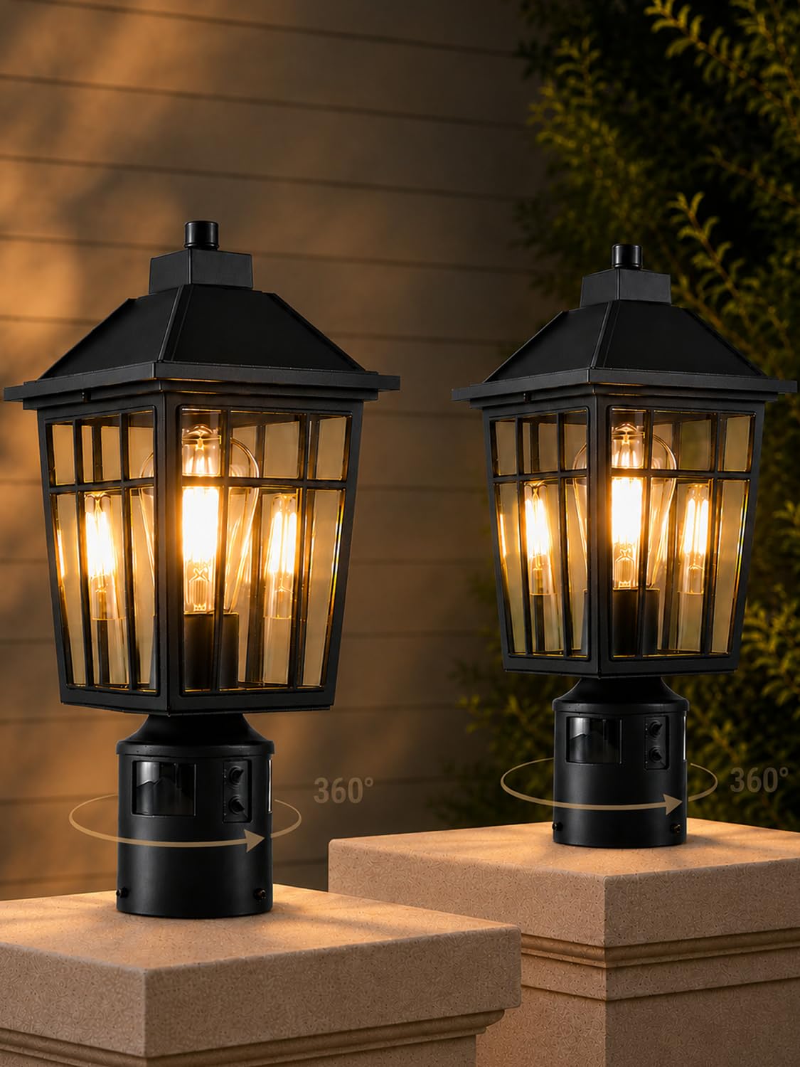 Black Motion Dusk Dawn Waterproof Post Lantern