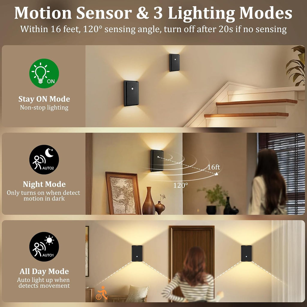 Motion Sensor Rechargeable Cordless Wall Sconces 2 Pack