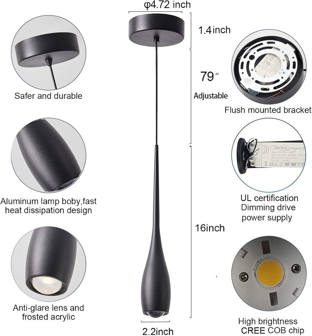 Dimmable Modern Black LED Mini Pendant Lights
