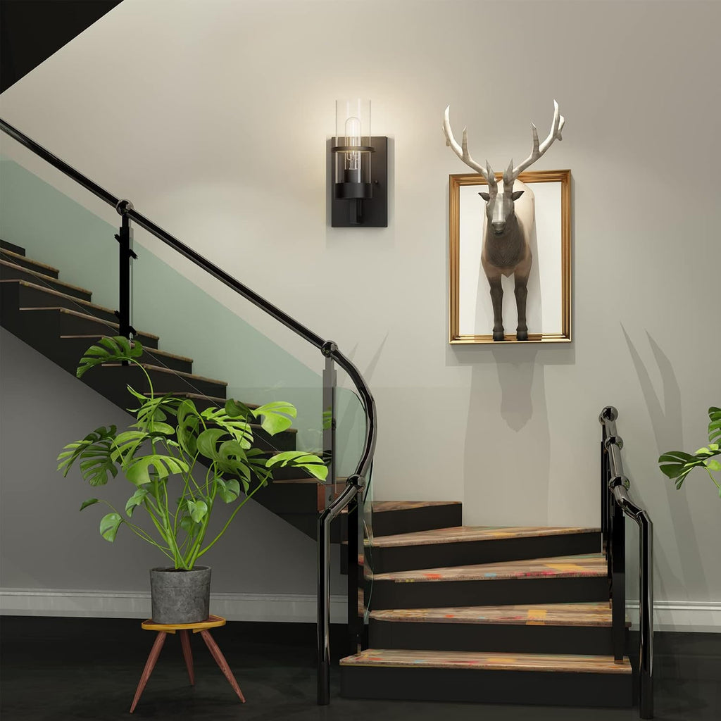 Clear Glass Black Farmhouse Bathroom Wall Sconces