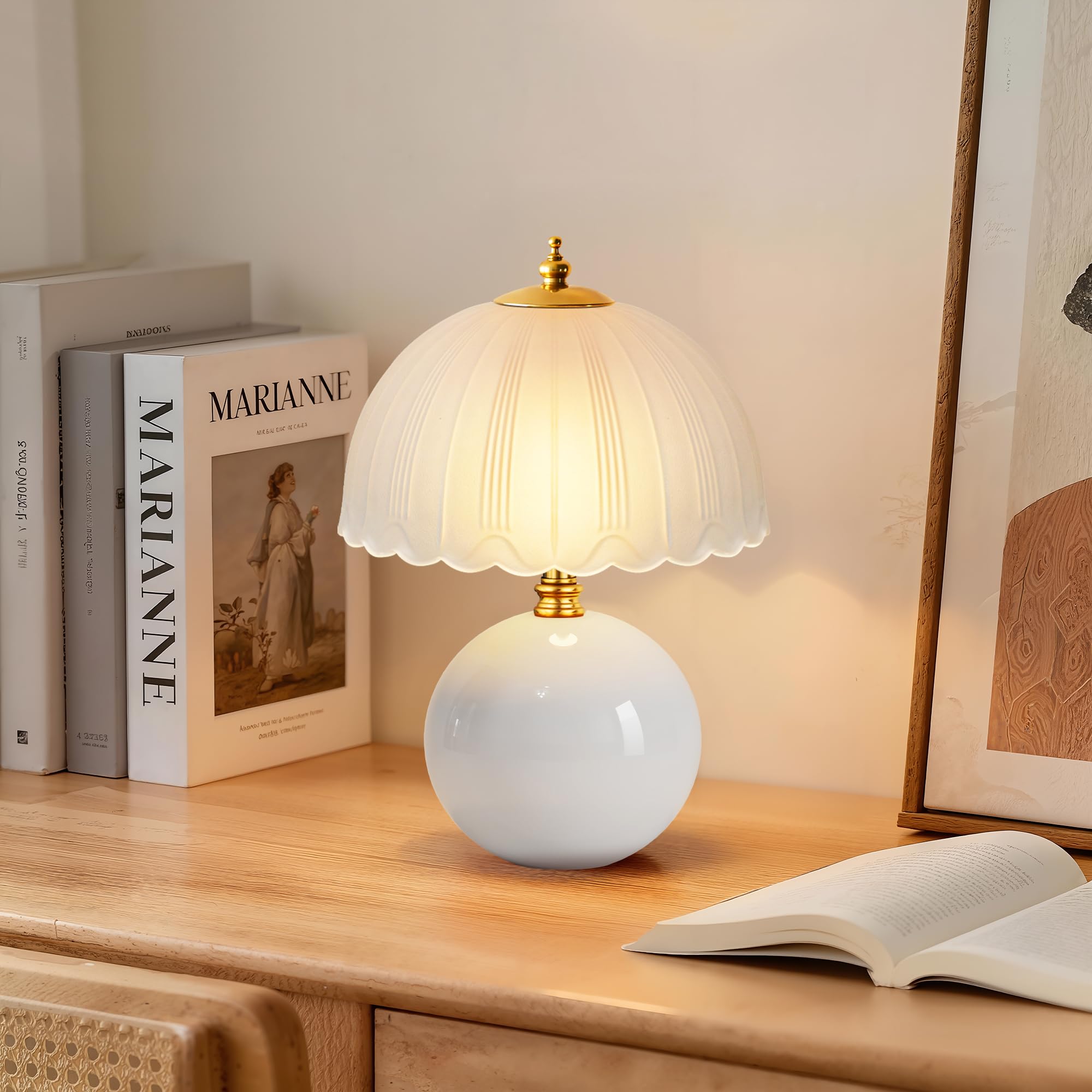 White Ceramic Mushroom Bedside Table Lamp