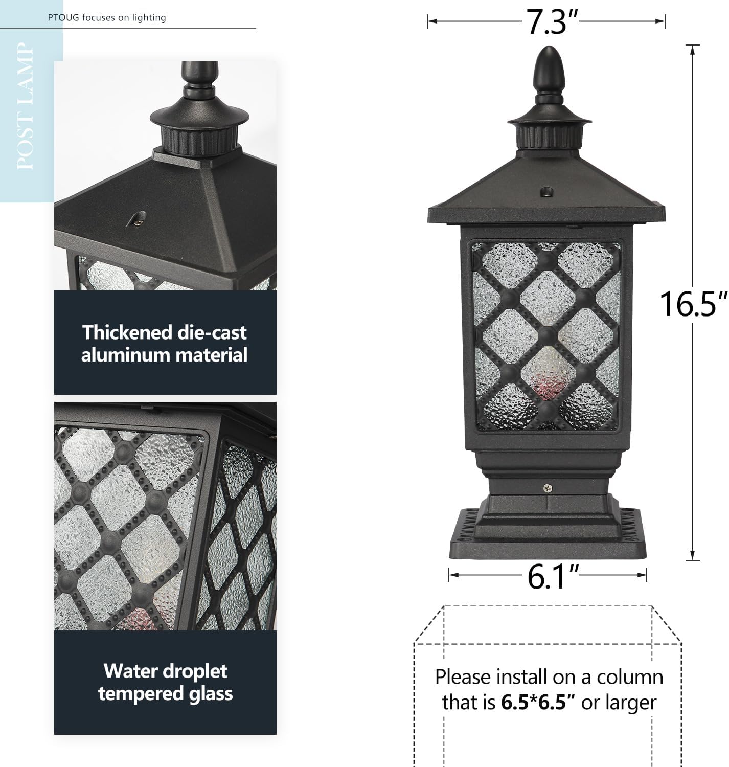 Waterproof Glass Outdoor Aluminum Post Lantern