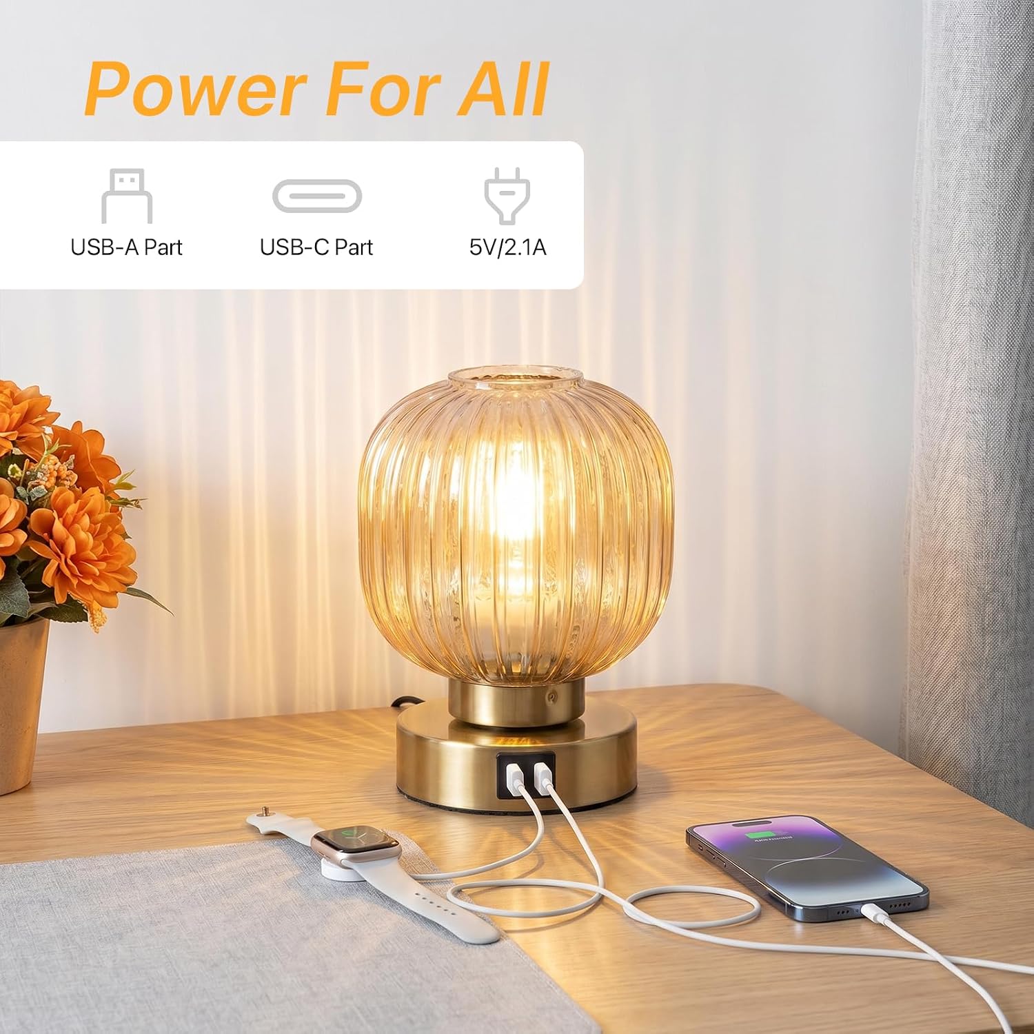 Amber Touch Dimmable Bedside Lamps Set of Two
