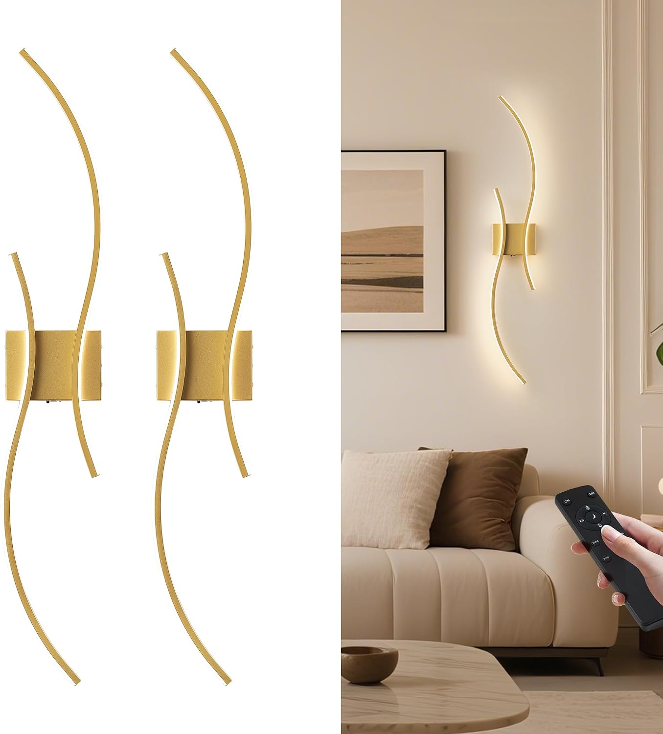 Rechargeable Gold Remote Dimmable Battery Wall Sconces