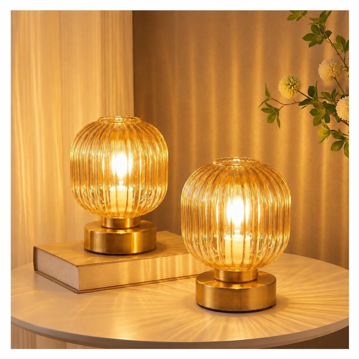 Amber Touch Dimmable Bedside Lamps Set of Two