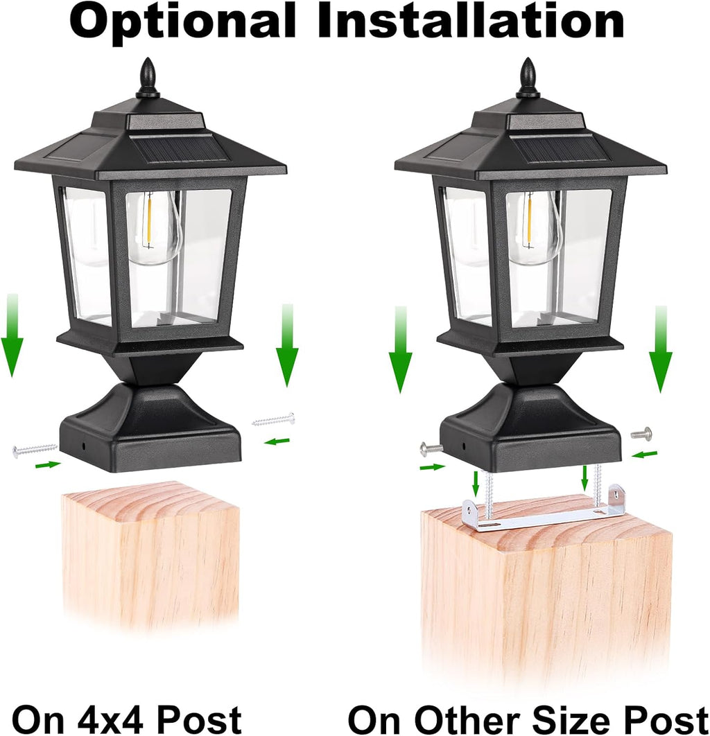 Black Solar Glass Post Cap Lights Set Two