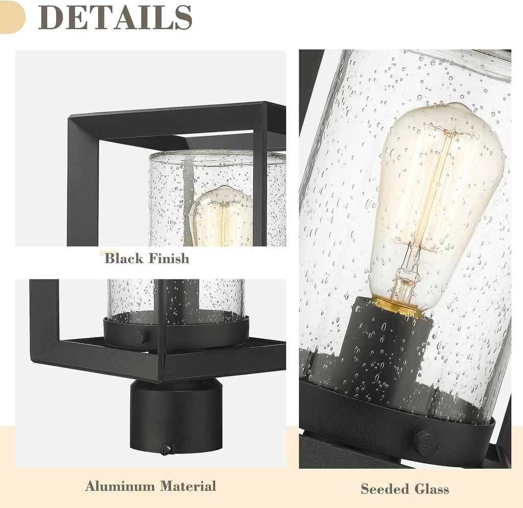 Black Seeded Glass Outdoor Post Lantern Lamp
