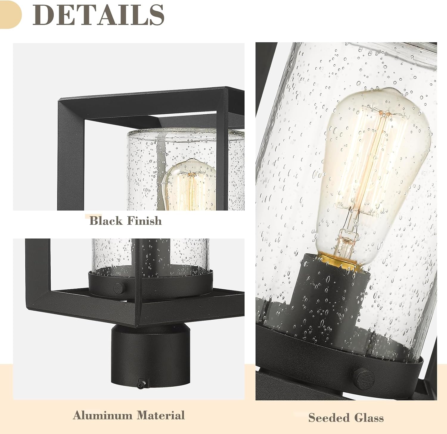 Black Seeded Glass Outdoor Post Lantern Lamp