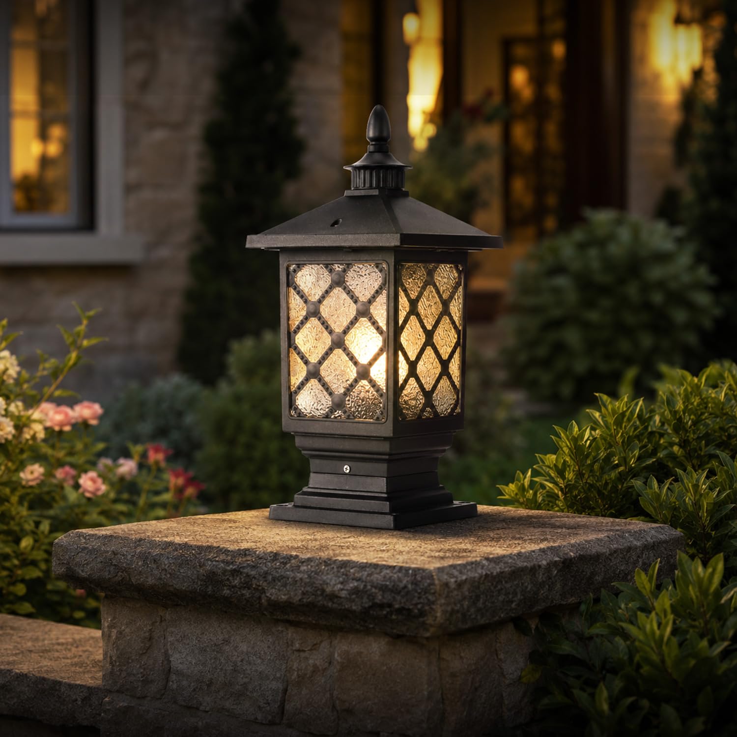 Waterproof Glass Outdoor Aluminum Post Lantern