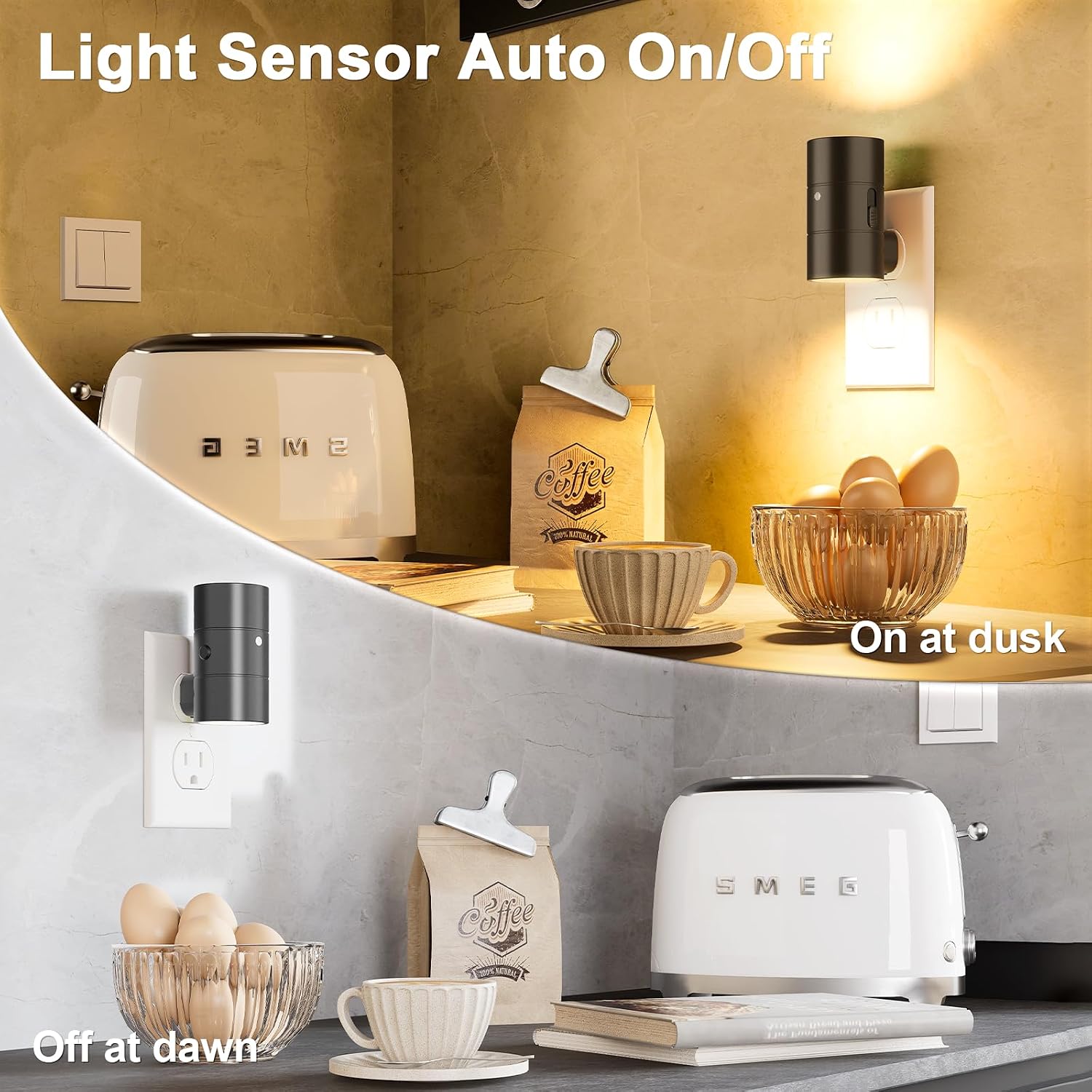 Dimmable Sensor 3-Color Slim Plug-In Black Night Lights