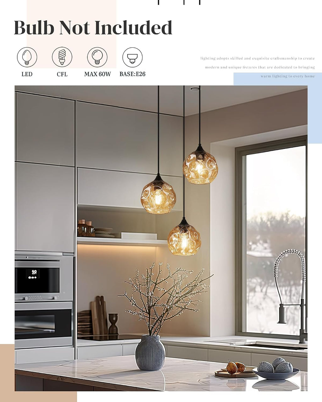 Hammered Glass Amber Linear Cluster Pendant Lamp